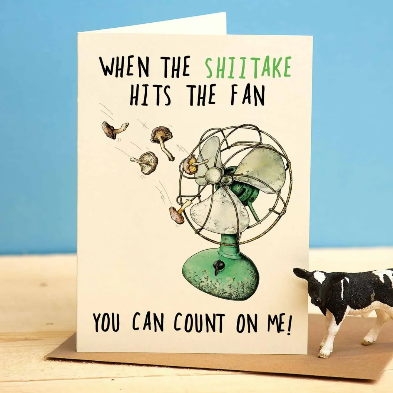 Bewilderbeest Greeting Cards-When The Shitake Hits The Fan Greetings Card