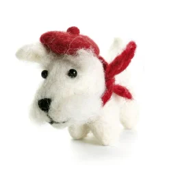 Amica Felt Christmas Decorations|Seasonal Decor-White Westie with Red Beret Felt Decoration