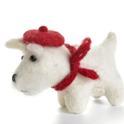 Amica Felt Christmas Decorations|Seasonal Decor-White Westie with Red Beret Felt Decoration