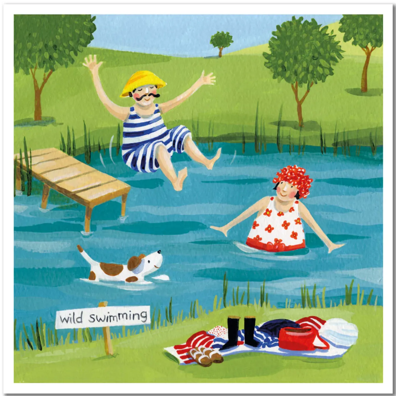 Emma Ball Greeting Cards-Wild Swimming Greetings Card