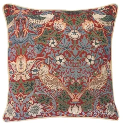 Signare Pillows & Throws-William Morris Strawberry Thief Red Pillow