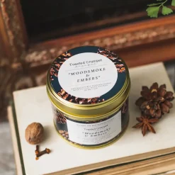 Toasted Crumpet Christmas-Woodsmoke & embers Candle in a Matte Gold Tin