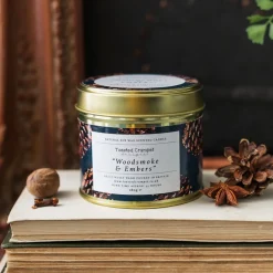 Toasted Crumpet Christmas-Woodsmoke & embers Candle in a Matte Gold Tin