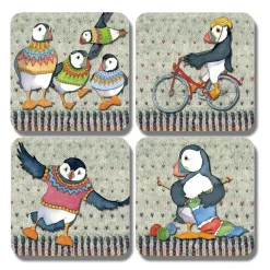 Emma Ball Coasters-Woolly Puffins Coasters - Set of 4