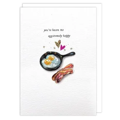 Stephanie Davies Valentine's Day|Greeting Cards-You're Bacon Me Eggstremely Happy Greeting Card