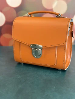 Zatchels Bags-Handmade Leather Sugarcube Plus Handbag - Burnt Orange