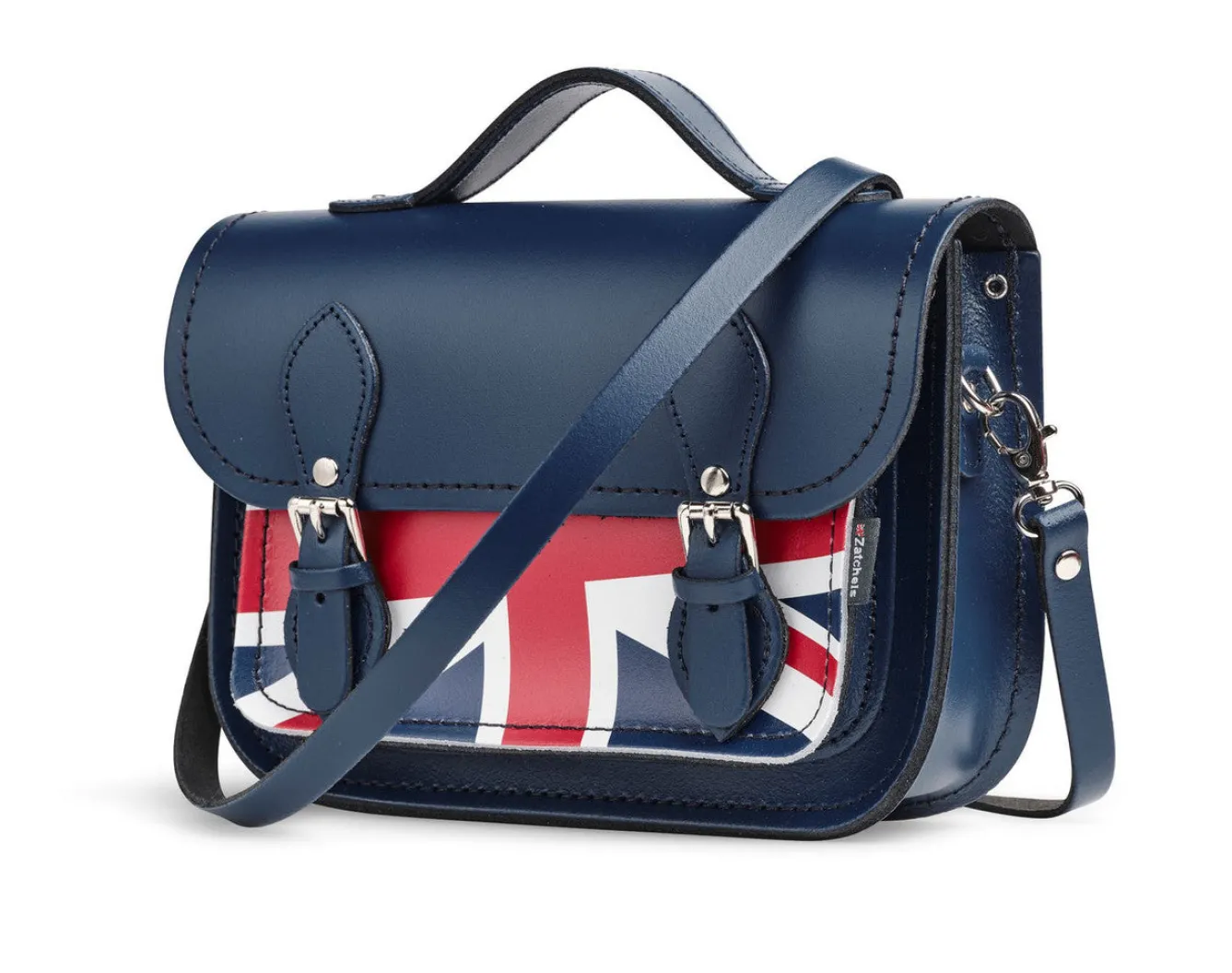 Zatchels Bags-Handmade Leather Union Jack Midi Satchel - Navy