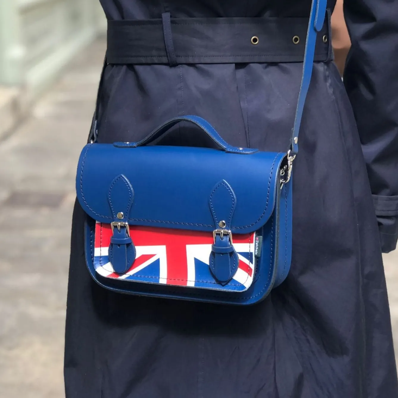 Zatchels Bags-Handmade Leather Union Jack Midi Satchel - Navy