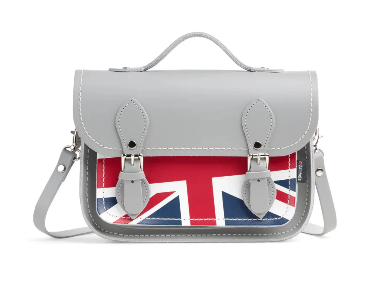 Zatchels Bags-Handmade Leather Union Jack Midi Satchel - Gray