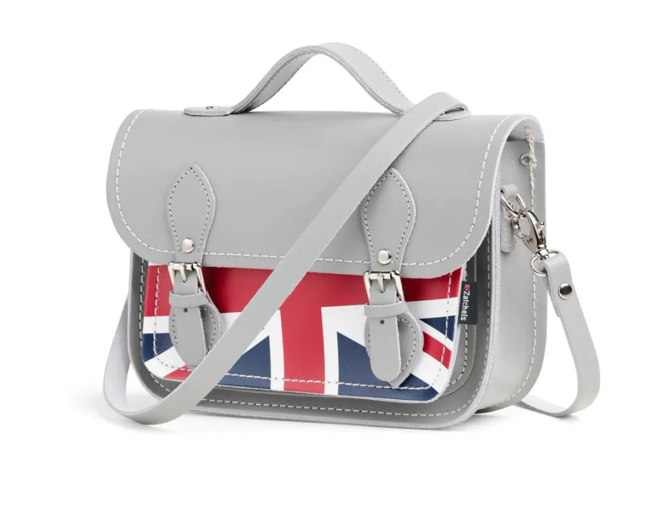Zatchels Bags-Handmade Leather Union Jack Midi Satchel - Gray