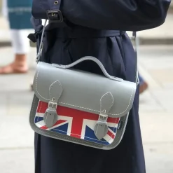 Zatchels Bags-Handmade Leather Union Jack Midi Satchel - Gray