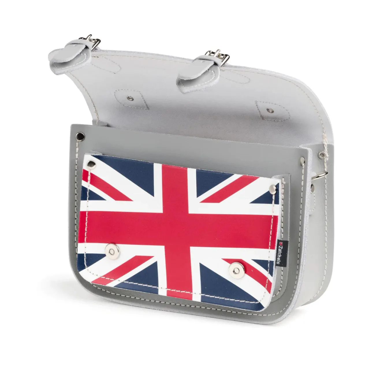 Zatchels Bags-Handmade Leather Union Jack Midi Satchel - Gray