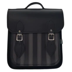Zatchels Bags-Handmade Leather City Backpack Plus - Black & Grey Stripe