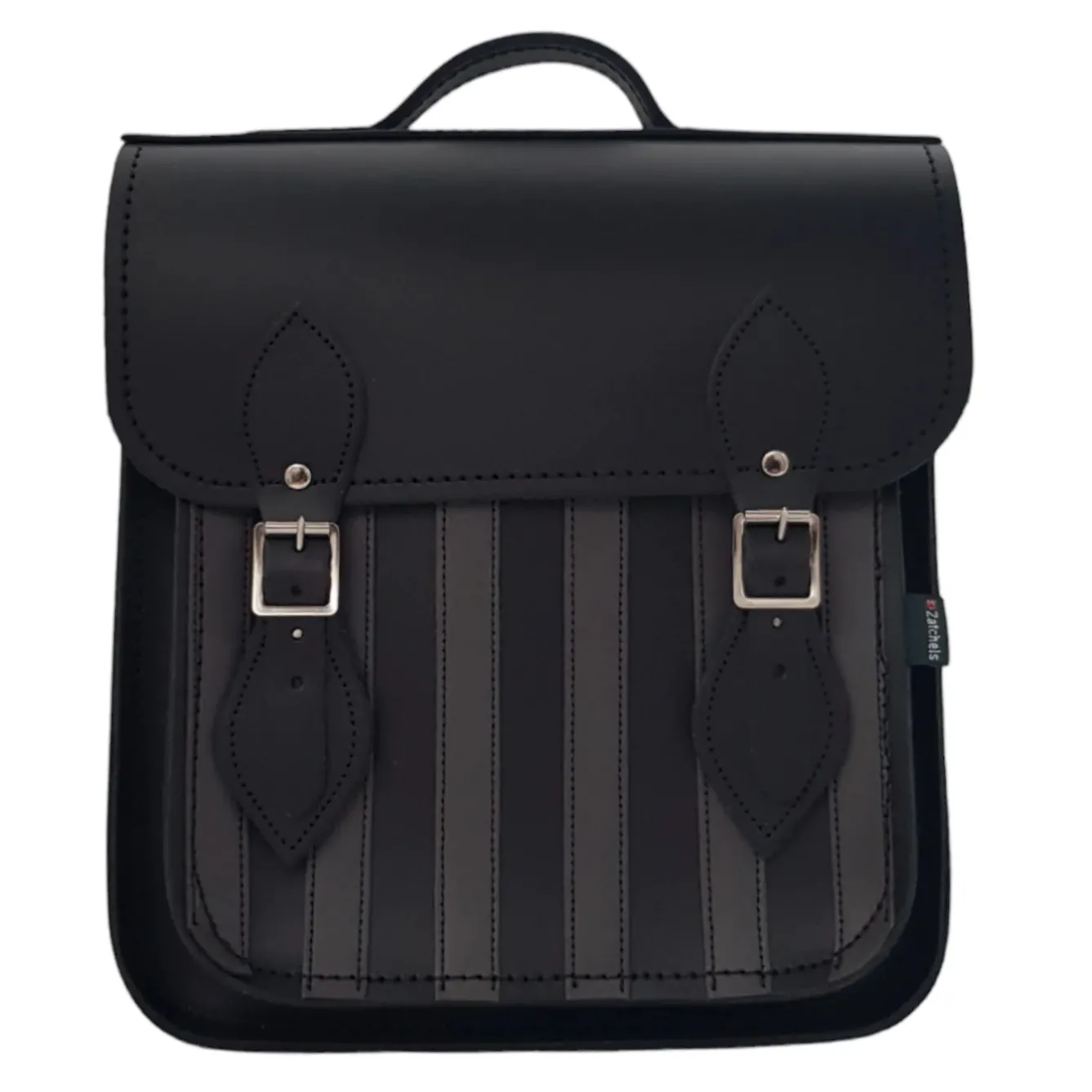Zatchels Bags-Handmade Leather City Backpack Plus - Black & Grey Stripe