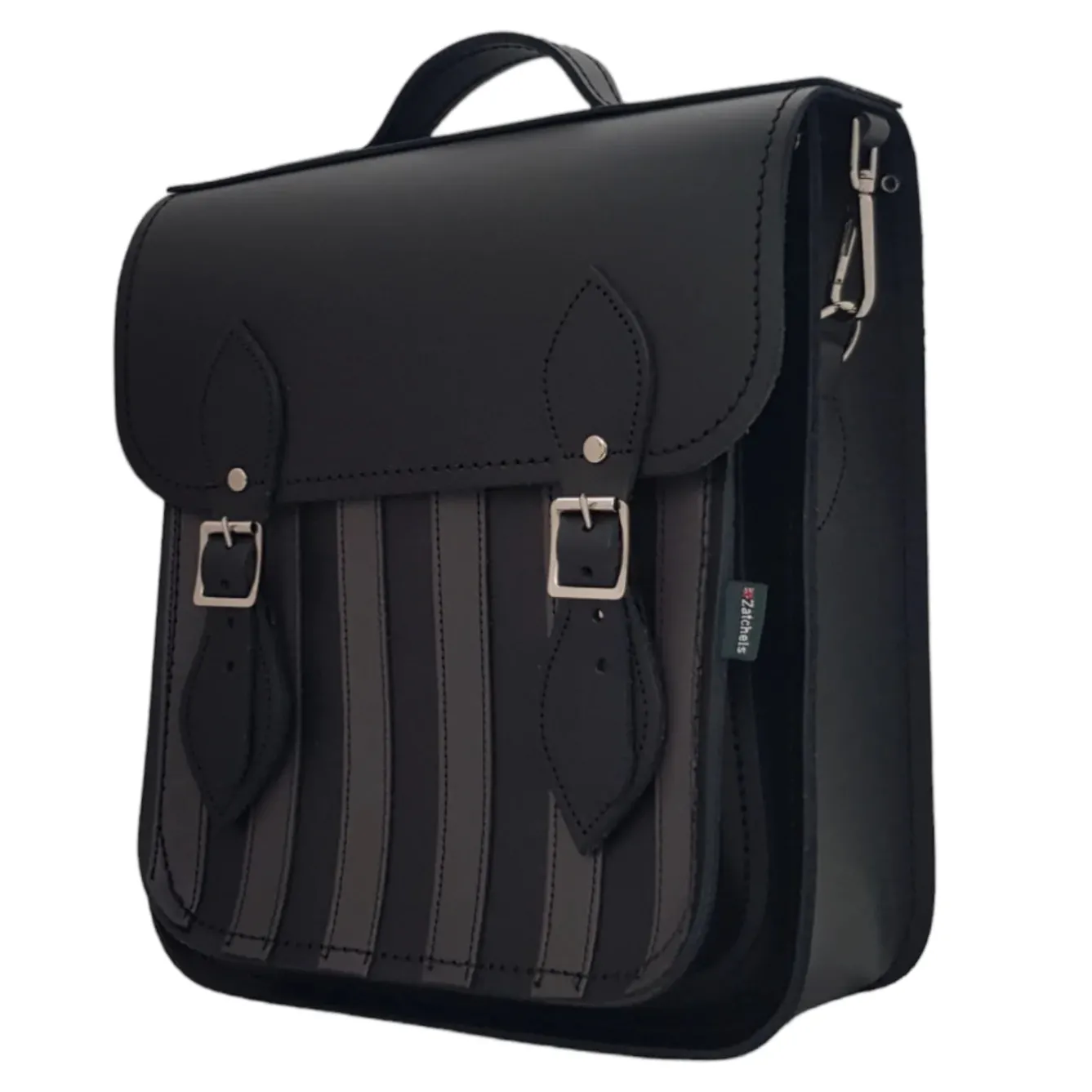 Zatchels Bags-Handmade Leather City Backpack Plus - Black & Grey Stripe