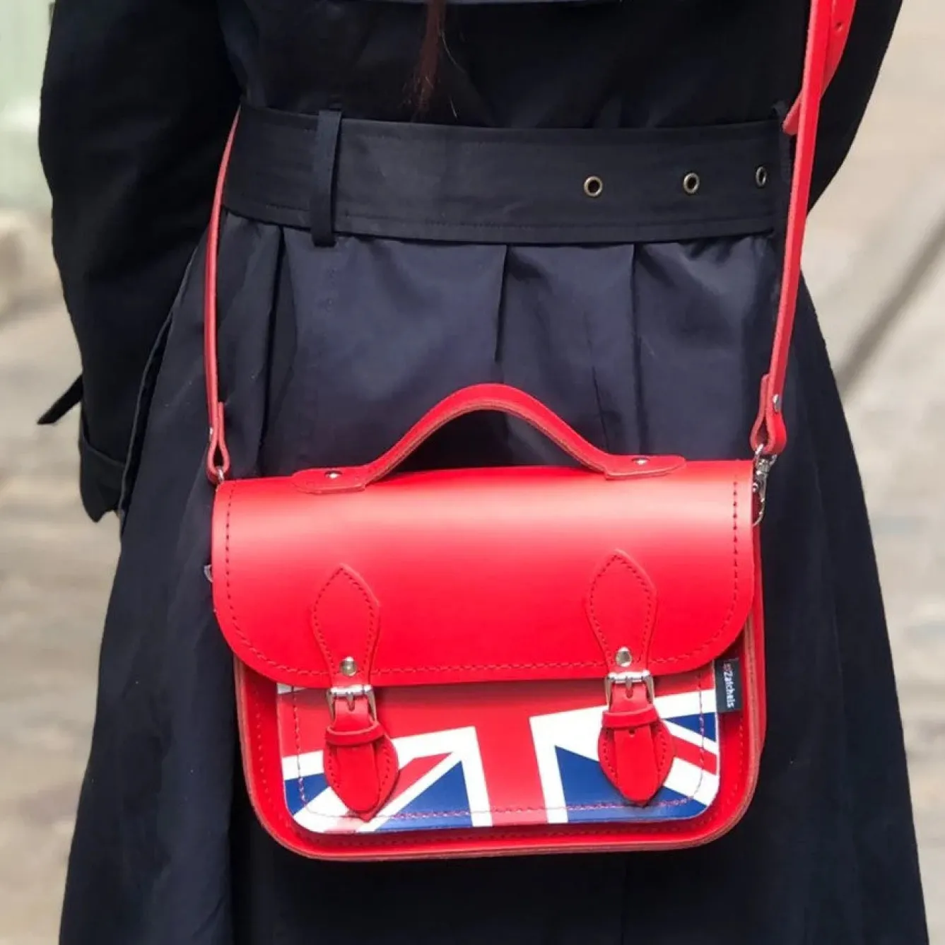 Zatchels Bags-Handmade Leather Union Jack Midi Satchel - Red