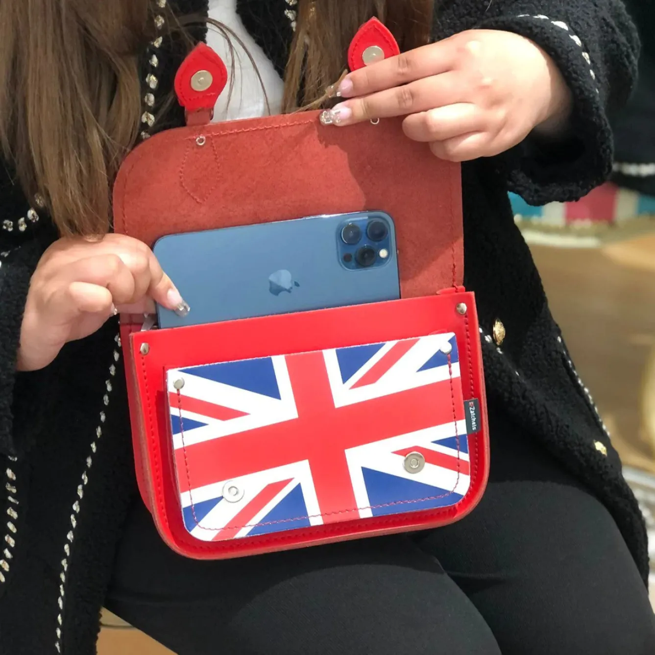 Zatchels Bags-Handmade Leather Union Jack Midi Satchel - Red