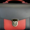 Zatchels Bags-Handmade Leather Sugarcube Plus Handbag - Navy with Red Contrast
