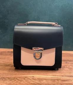 Zatchels Bags-Handmade Leather Sugarcube Plus - Navy & Blush