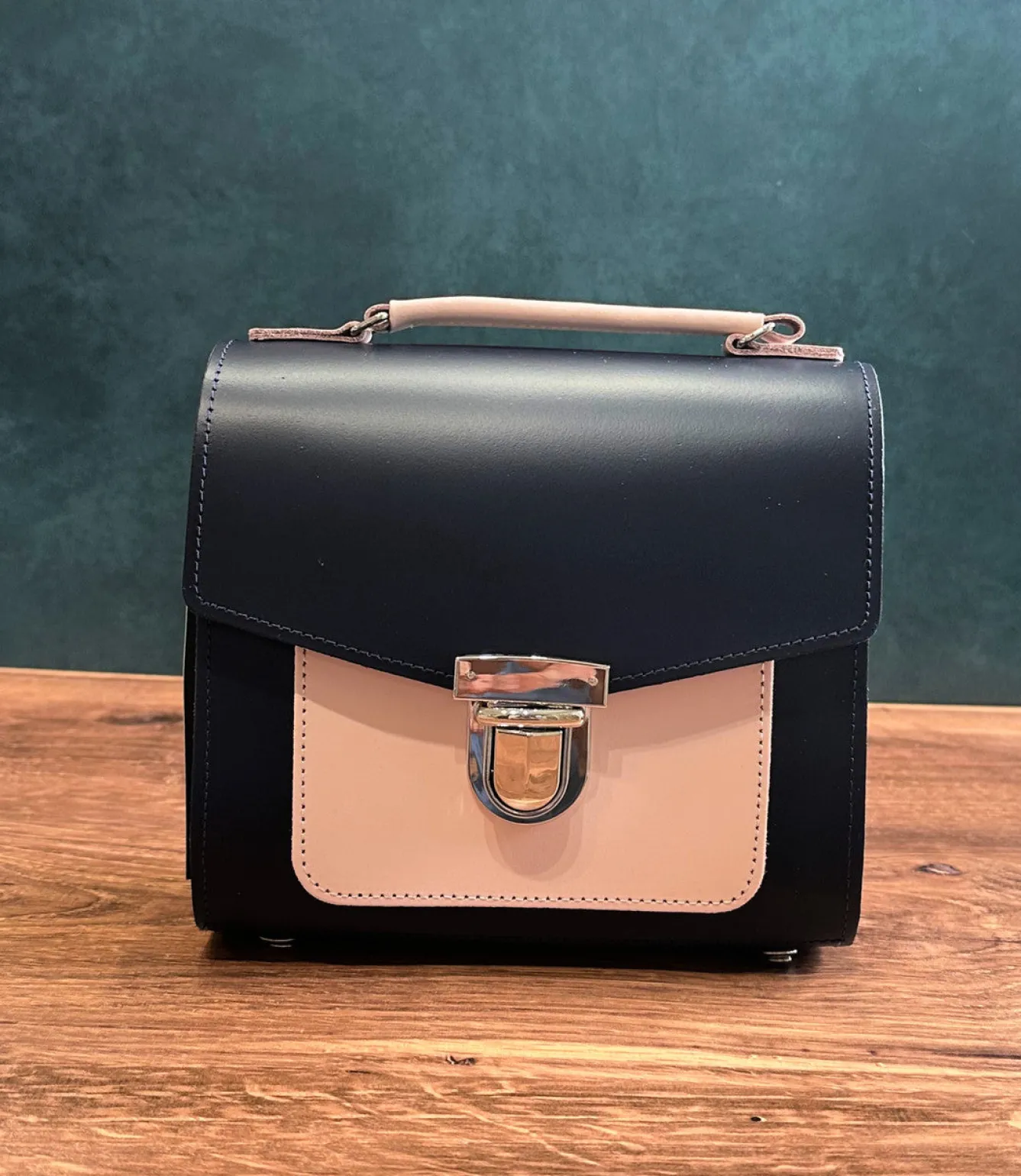 Zatchels Bags-Handmade Leather Sugarcube Plus - Navy & Blush