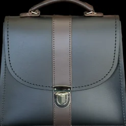 Zatchels Bags-Handmade Leather Kensington Handbag -Black with Brown Contrast