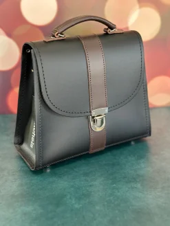 Zatchels Bags-Handmade Leather Kensington Handbag -Black with Brown Contrast