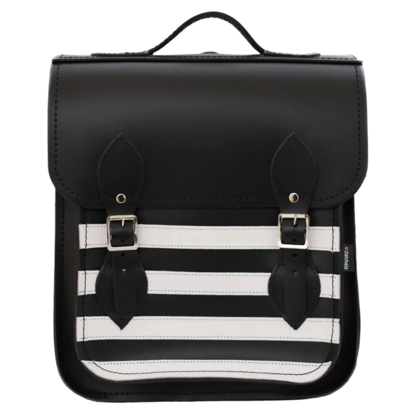 Zatchels Bags-Handmade Leather City Backpack - Gothic Black & White Stripe