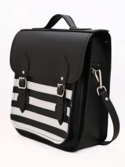 Zatchels Bags-Handmade Leather City Backpack - Gothic Black & White Stripe