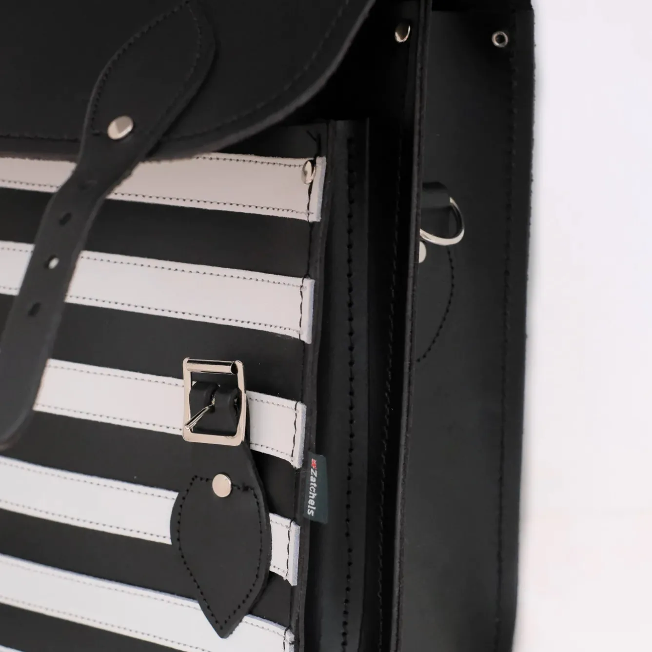 Zatchels Bags-Handmade Leather City Backpack - Gothic Black & White Stripe