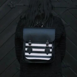 Zatchels Bags-Handmade Leather City Backpack - Gothic Black & White Stripe