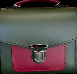 Zatchels Bags-Handmade Leather Sugarcube Plus Handbag - Ivy Green with Oxblood Contrast